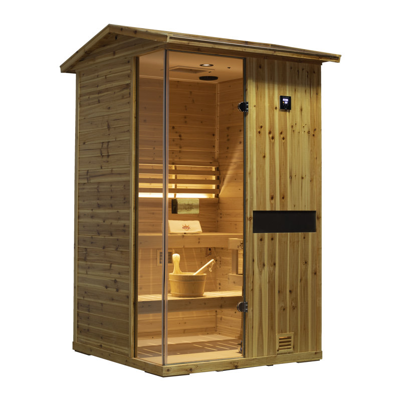 Samsora Outdoor Traditional Steam Sauna For 2-Person 2500W, Negative Ion Board, Mid-Infrared Lamp, 95℉-230℉, Old Fir Wood, Bluetooth Speaker, with Sauna Heater and Sauna Stone