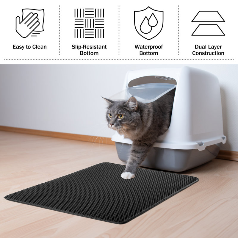 PETMAKER Cat Litter Mat - Waterproof Litter Box Mat with Dual-Layer Honeycomb Design for Trapping Litter - Slip-Resistant Cat Mat - 30x24-Inch Double-Layer 