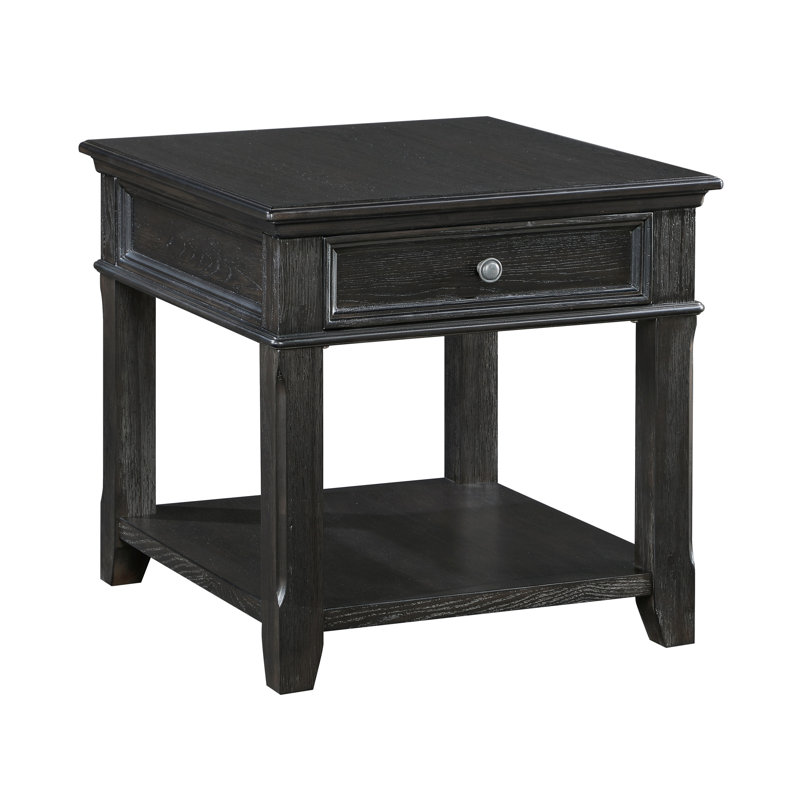 Table de bout de salon gris anthracite, construction en bois avec tiroir, tablette et ports de charge