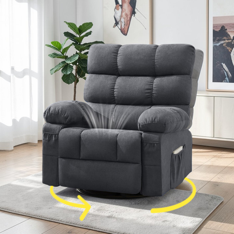 Adair Swivel Rocker Recliner Chair For Adults, 360° Upholstered Manual Recliners, With Side Pockets, Reading Chair For Living Room, Bedroom