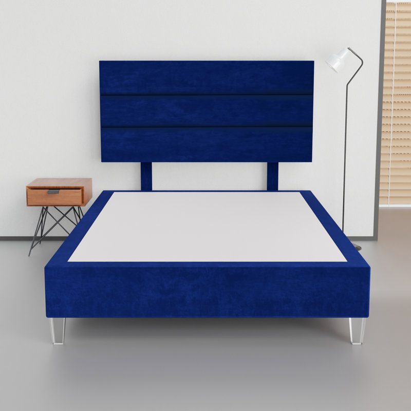 Lit plateforme tapissier Alisander, Simple TG, Bleu