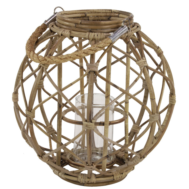 Lanterne ronde en rotin tissé rustique, H 10,5 po x l 13 po x P 13 po, Brun