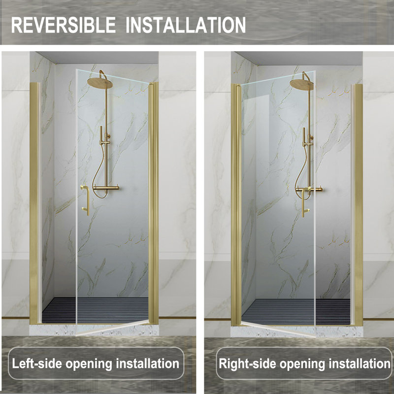 Brushed Gold Frameless Bi-Fold Shower Door with Clear Tempered Glass