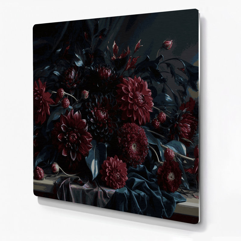 Art d'Halloween fleurs d'automne aux tons sombres en métal noir, H 16 po x l 16 po