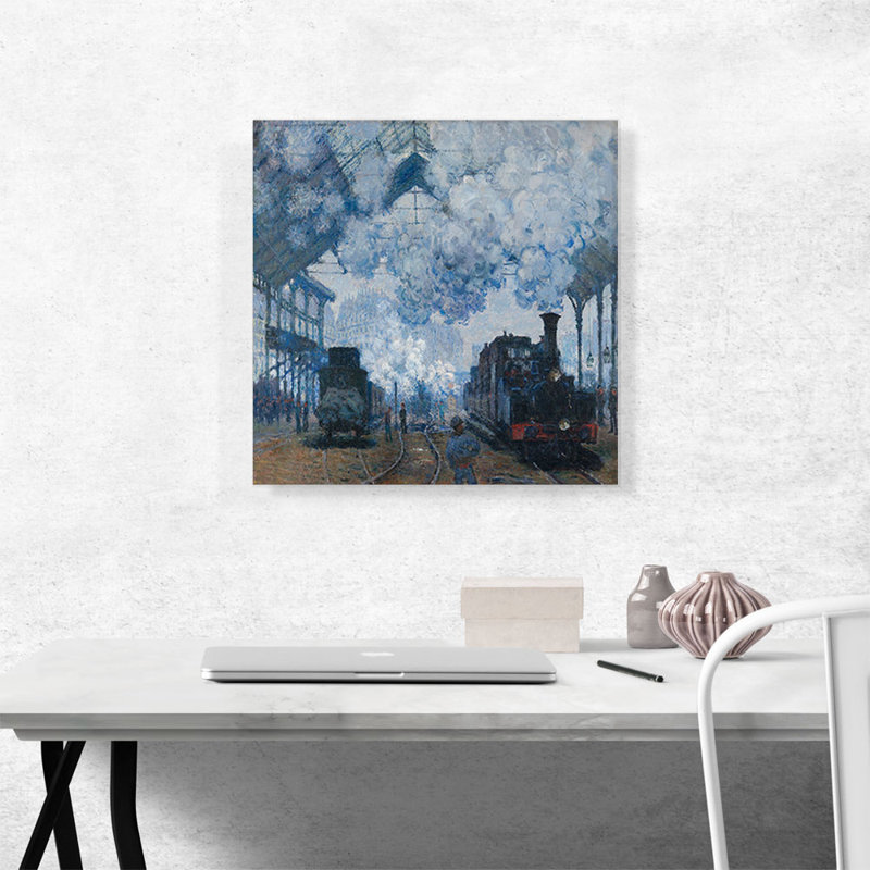 "Arrivage d'un train" par Claude Monet - reproduction d'art sur toile tendue, H 18 po x l 18 po x 1,5 po