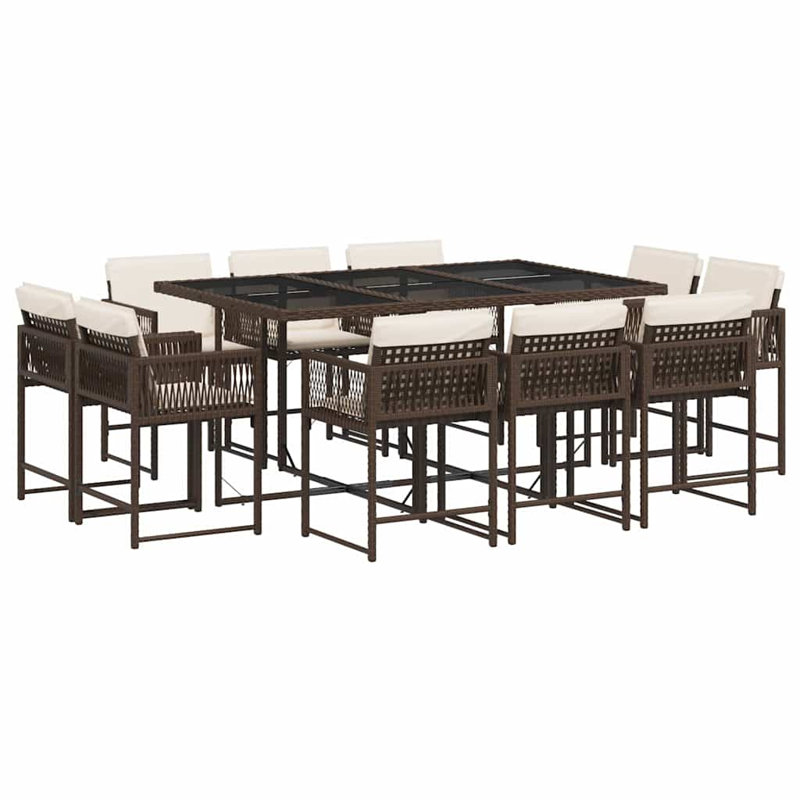 Patio Dining Set with, Cream White, Brown, 73cm H x 165cm W x 106cm D