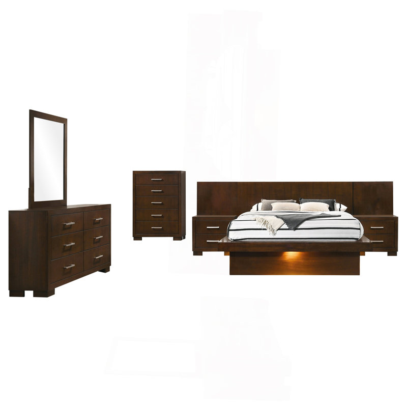 Ensemble de chambre avec lit plateforme 6 pièces et 2 tables de chevet Cappuccino