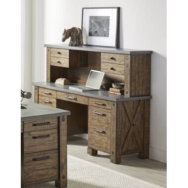 Amish Woodville Computer Desk with Drawer Pedestal and Optional Hutch