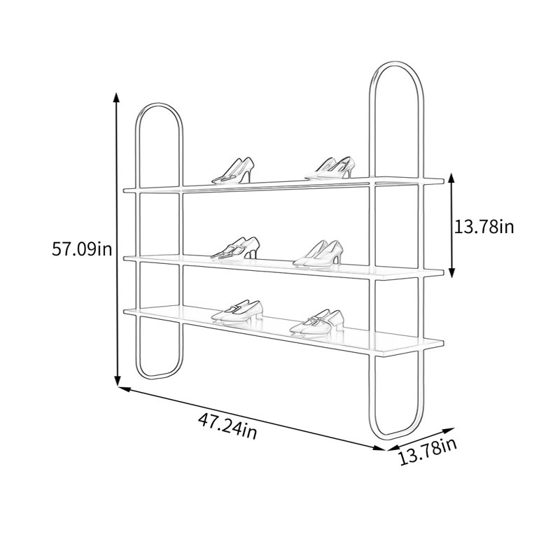 Matte Black Industrial Display Shelf, (3 Shelves) 57.09"H x 47.24"W x 13.78"D