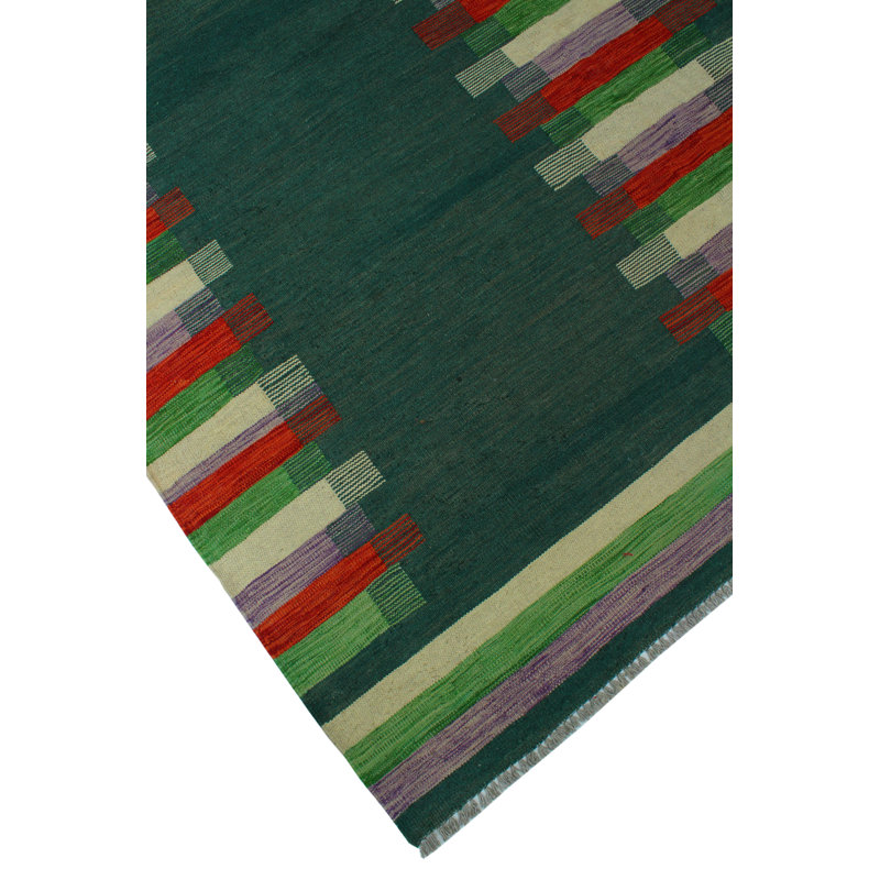 One-of-a-Kind Reta Handmade Kilim 7' x 9'8" Wool Dark Green/Beige/Red Area Rug