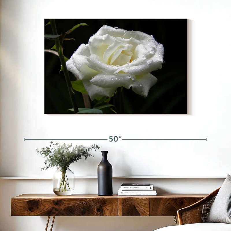 Harnek Dewdrops sur une rose blanche, H 26 po x l 39 po