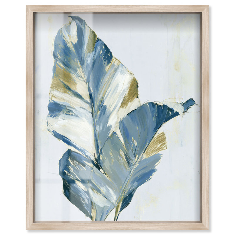 Majestic Frond Shadowbox Print Blue Floral Bedroom Art by, 20" H x 16" W, Cadre en chêne naturel