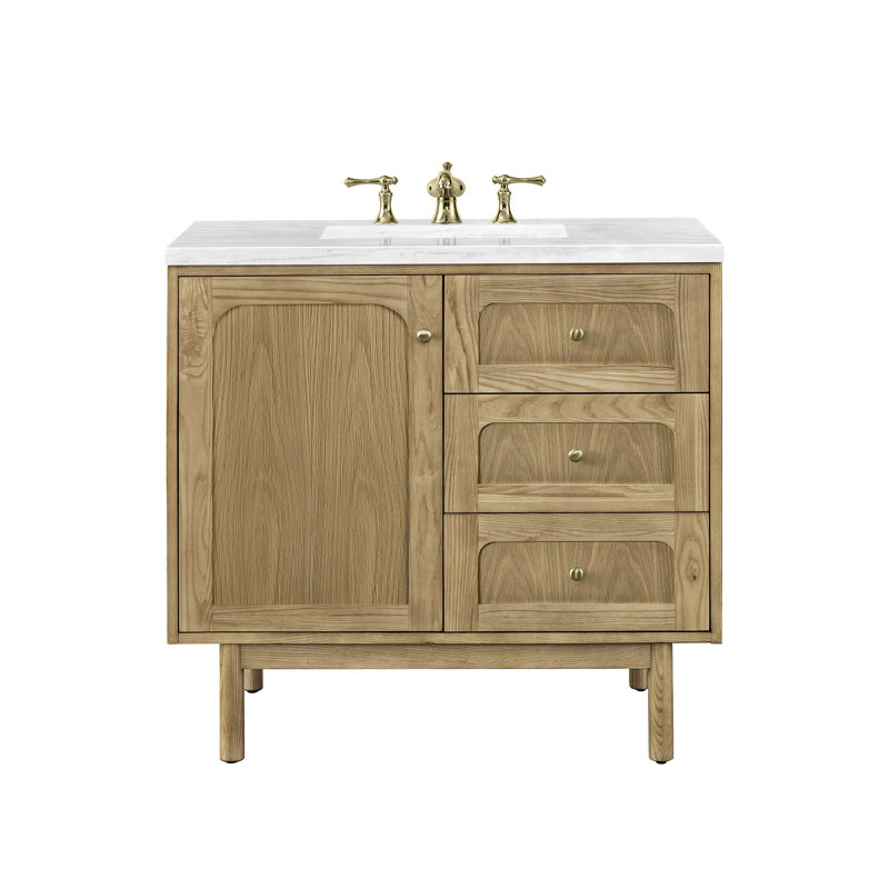 Laurent 36'' W Single Vanity, White Zeus, 8" Widespread, Light Natural Oak