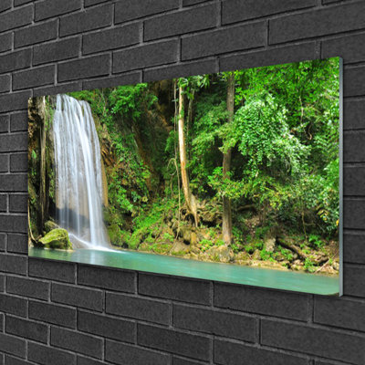 Nature Waterfall Forest 1 Piece Wall Art on Glass