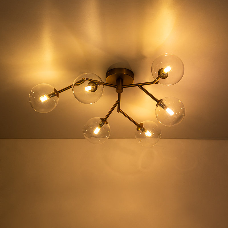 6-Light Sputnik Glass Globe Semi Flush Mount, Matte Black