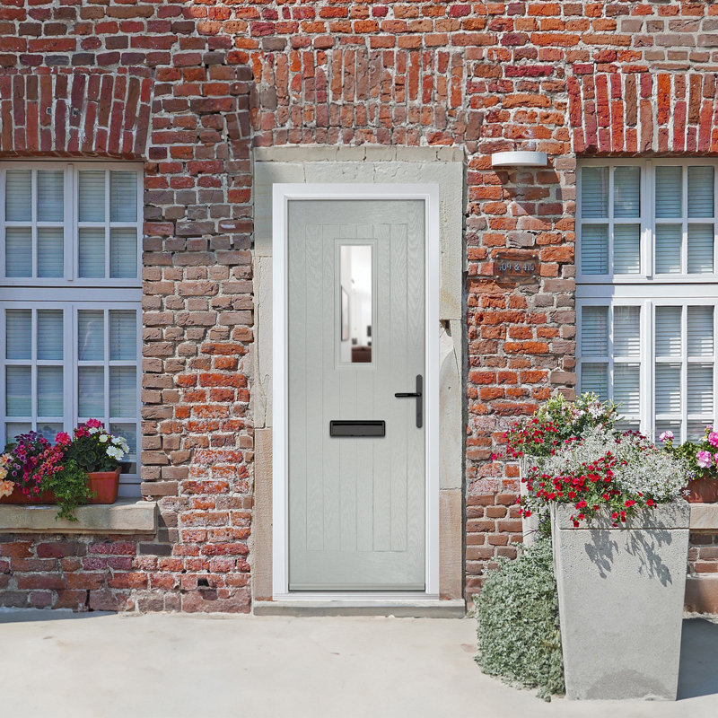 Crystal GRP Front door Sunningdale Anthracite Grey 920mm x 2090mm Open in Right hand Clear Glass, Left, Agate Grey