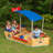 Wooden Pirate Sandbox with Canopy, Covered Kid's Sandbox, Blue & Red