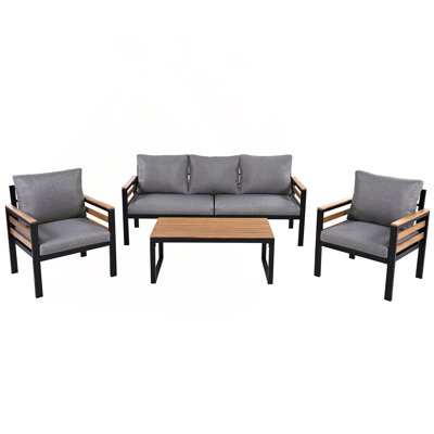 Ensemble de canapé de patio 4 pièces avec accents de bois d'acacia, coussins amovibles et table basse pour 5