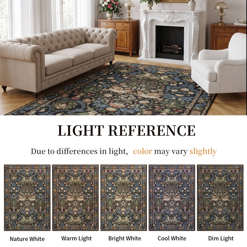 Flatweave Area Rug，Black retro floral rug, 60*100cm