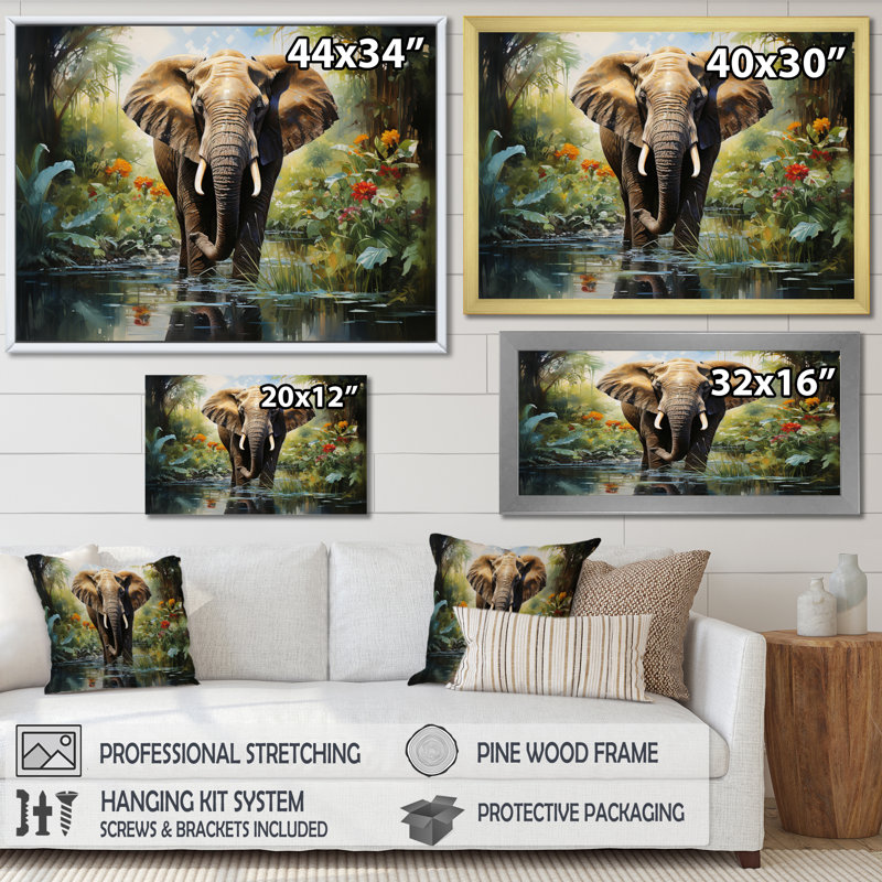 «African Elephant Majesty I», reproduction sur toile, H 30 po x l 40 po x P 1,5 po, Cadre flottant noir
