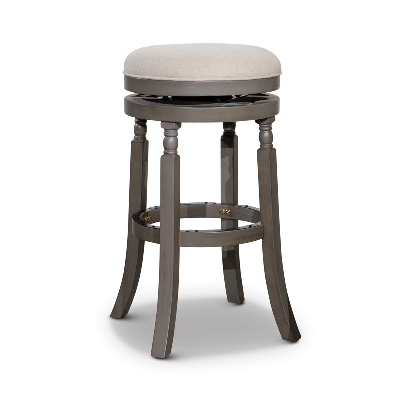 Tabouret de bar 30 po, finition gris patiné, siège en tissu beige, Beige