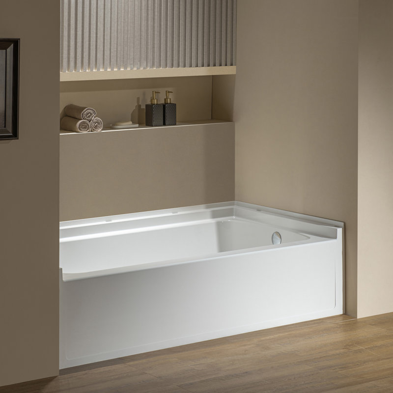  WOODBRIDGE 60” X 32” Composite Rectangular 3-Wall Alcove Tub (Tub Surrounded Compatible), Drain Hole, Right