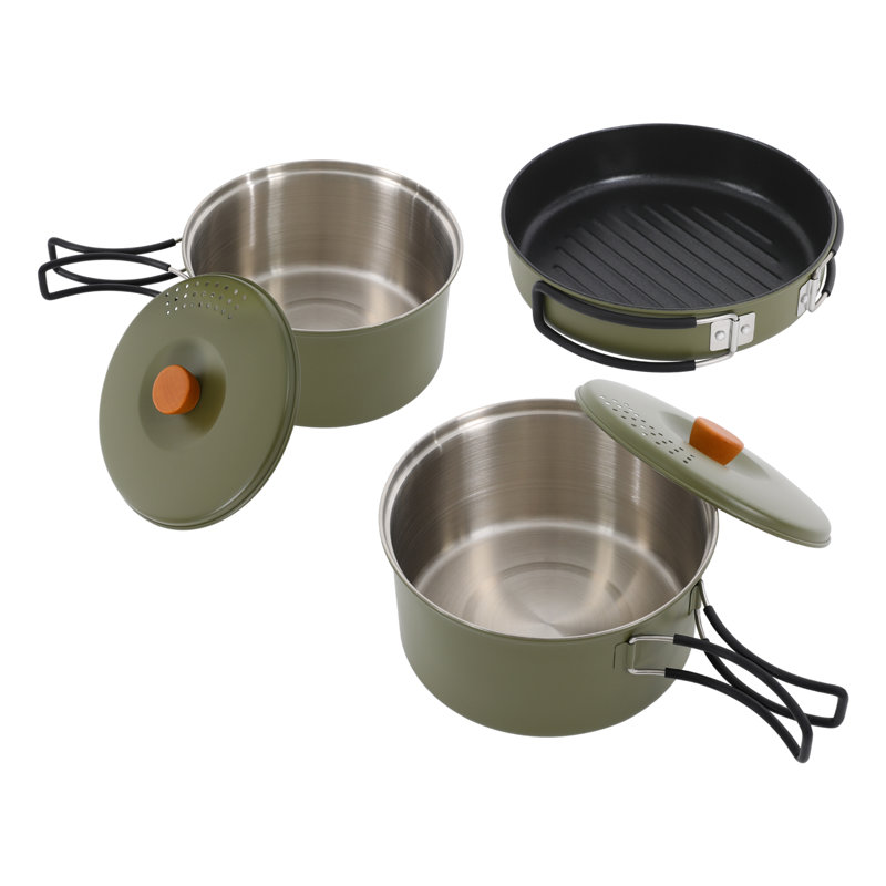 Ensemble de 3 ustensiles de cuisine en acier inoxydable pour casseroles et poêles de camping, Vert