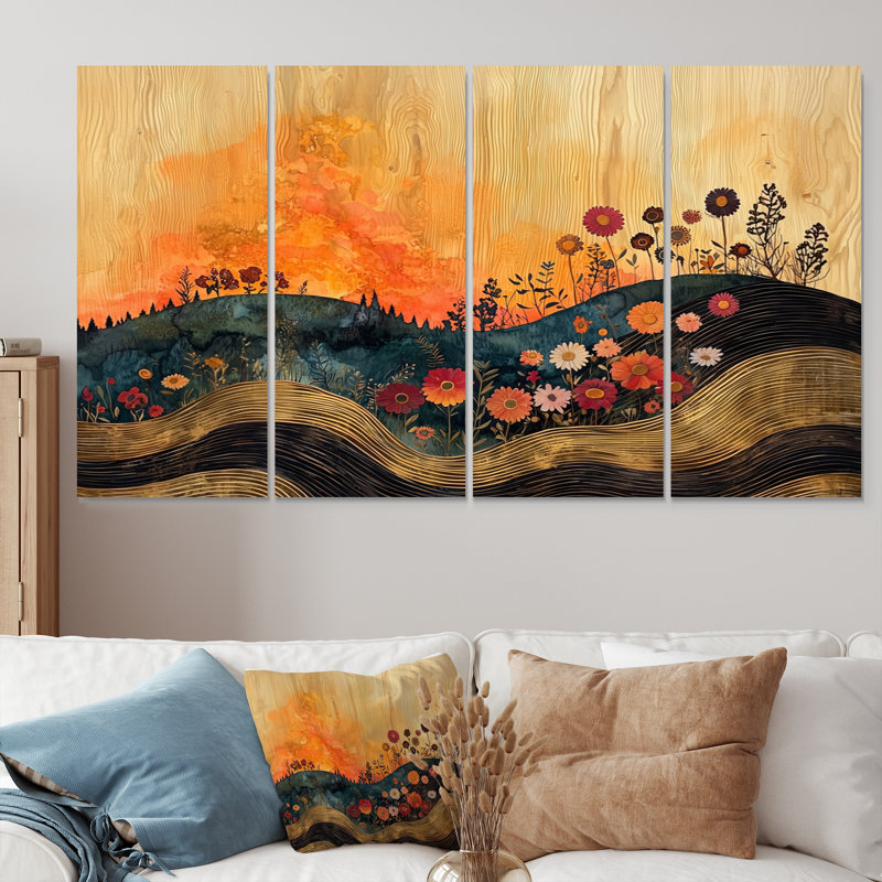Asher - Wildflowers Wall Art - ensemble de 4 décorations murales traditionnelles, H 32 po x l 64 po