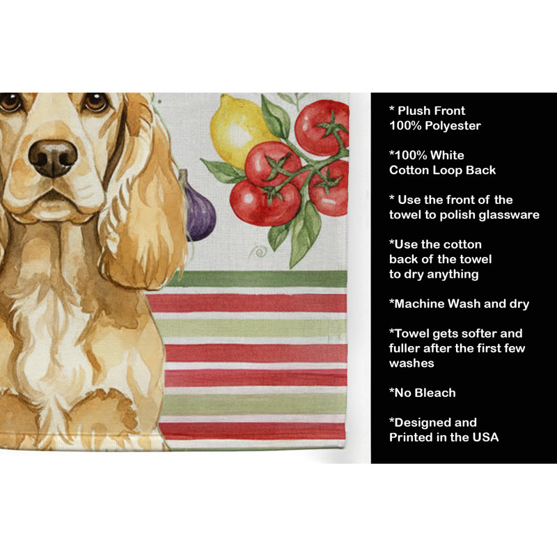 Buff Cocker Spaniel Vegetables Kitchen Towel, Buff Cocker Spaniel