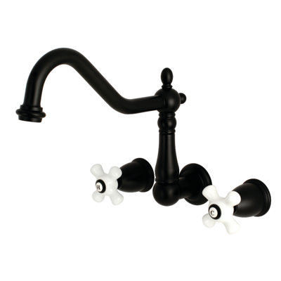 Kingston Brass Heritage Double-Handle 3-Hole Wall-Mount Kitchen Faucet