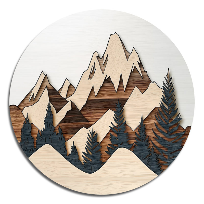 «Brown Black Dancing On The Mountain Horizons», art mural rond en métal, L 36 po x H 36 po