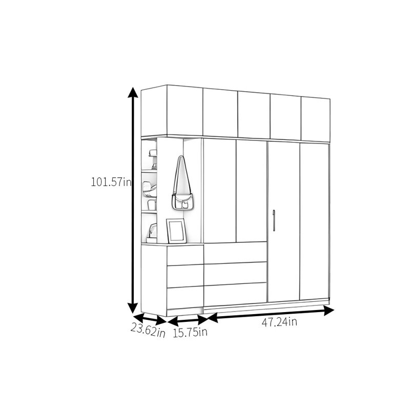 Garde-robe simple foncé classique, H 101,57 po x l 62,99 po x P 23,62 po