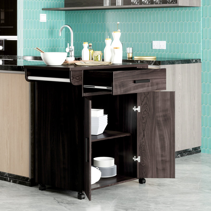 Latitude Run® Shelby Rolling Kitchen Cart With Storage Cabinet, Tobacco