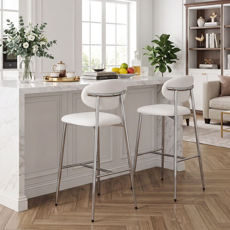Ensemble de 2 tabourets de bar, chaises de bar rembourrées modernes avec pieds en métal robustes, pour îlot de cuisine et bar pour la maison