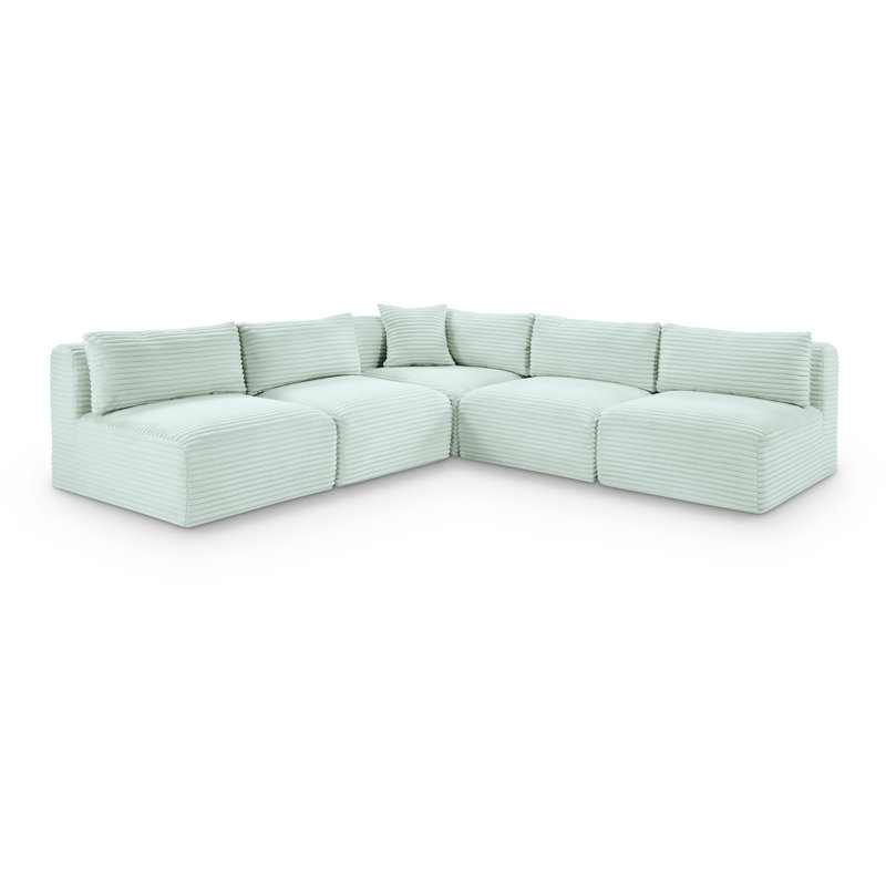 Canapé modulaire en L Carmean Performance, Velours côtelé texturé velours menthe, 4 sans accoudoirs, 1 en coin