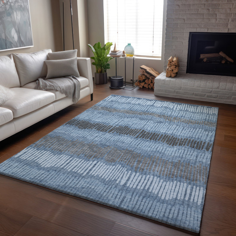 Tapis bleu Prisco lavable à la machine de qualité supérieure, Rectangle 10 pi x 14 pi