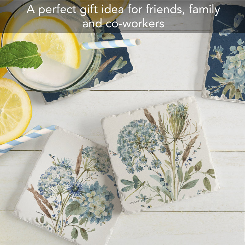 Bohemian Blue 4-Pack Assorted Tumbled Tile Coasters