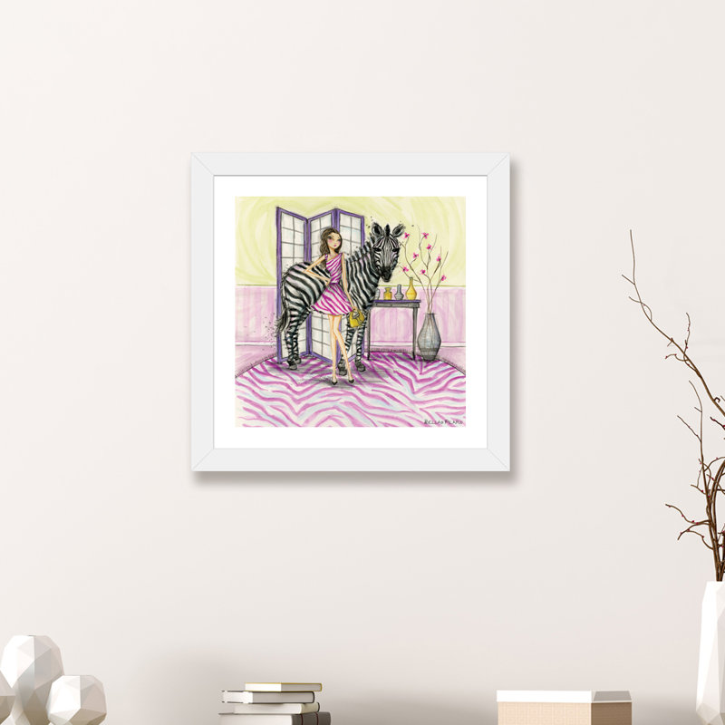 Zoe et zèbre art, H 24 po x l 24 po x P 1 po, Papier avec cadre blanc