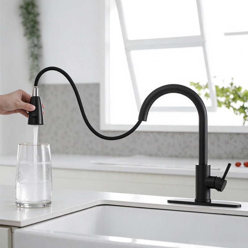 VIBRANTBATH Pull Out Kitchen Faucet, Matte Black