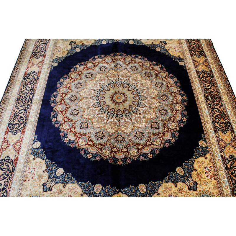 Tapis bleu marine et multicolore 6 x 8