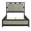 Grand lit contemporain en bois massif, cadre gris anthracite, panneaux gris et tête de lit équipée à DEL pour chambre à coucher, panneaux, rétroéclairage intégré