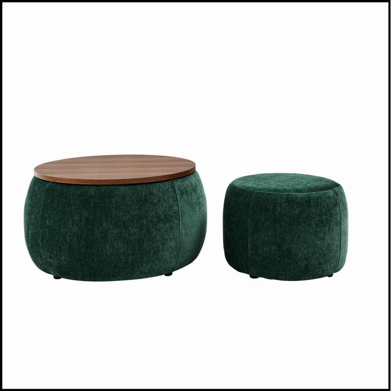 Round Fabric Storage Ottoman With 2-In-1 Function, Ideal For Modern Living And Space Efficiency, Green, Green