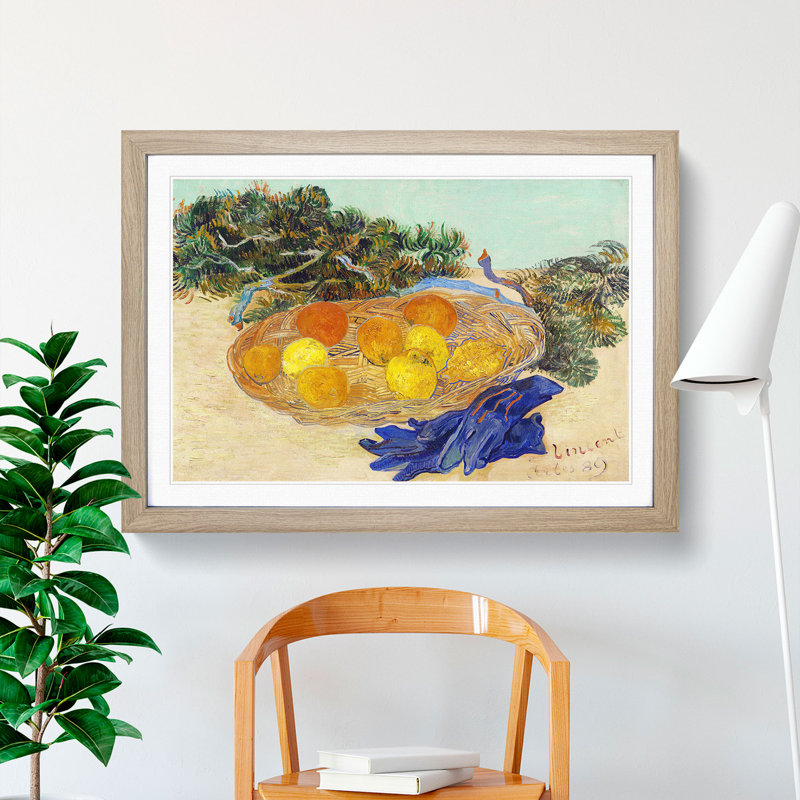 Oranges and Lemons by Vincent Van Gogh - Picture Frame Painting on MDF, Oak Framed, 48cm H x 65cm W x 2cm D