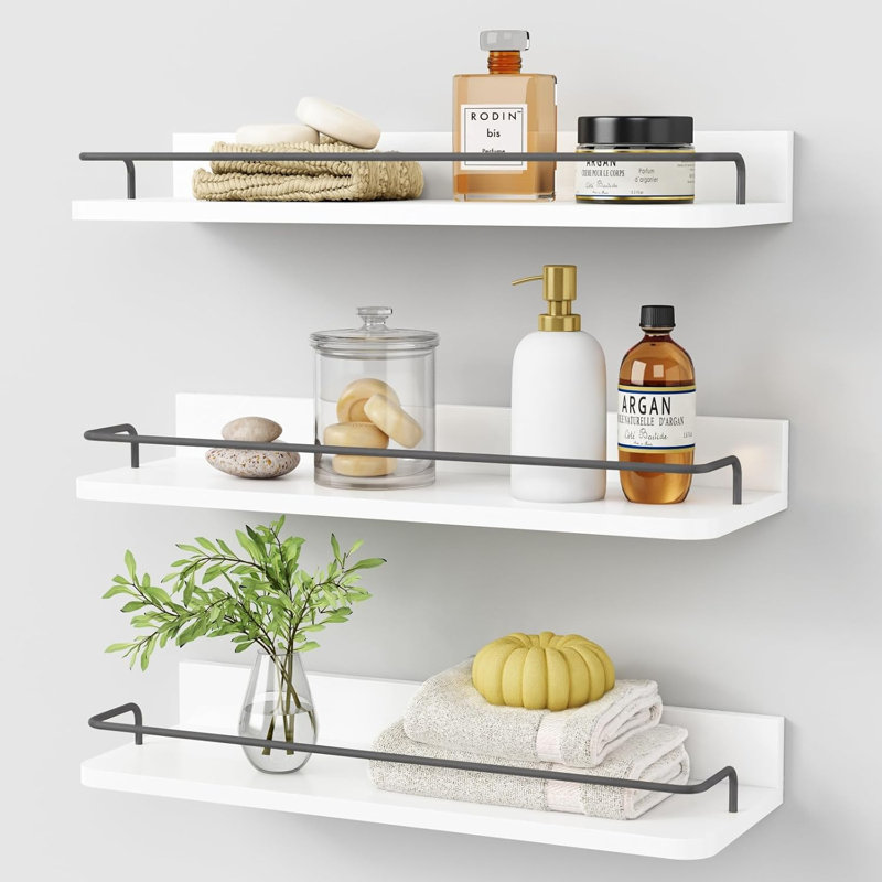 Bathroom Shelves Over Toilet Set Of 3, Modern Wood Corner Wall Shelf For Bedroom Closet, White/Gray