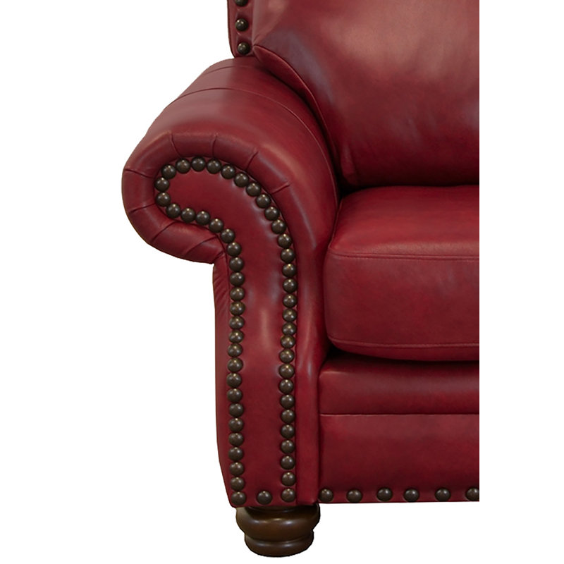 Somto 73" Genuine Leather Rolled Arm Loveseat, Brompton Deep Red Genuine Leather