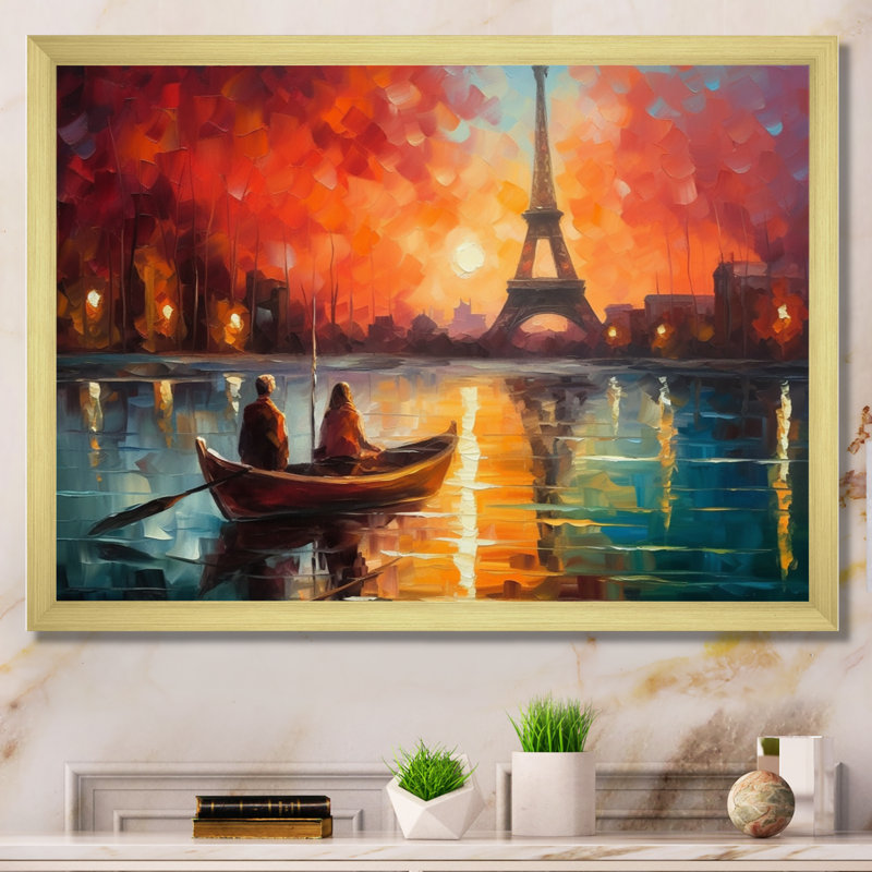 Peinture romantique sur toile I, soirée romantique, Encadrement doré, H 30 po x l 40 po x P 1,5 po