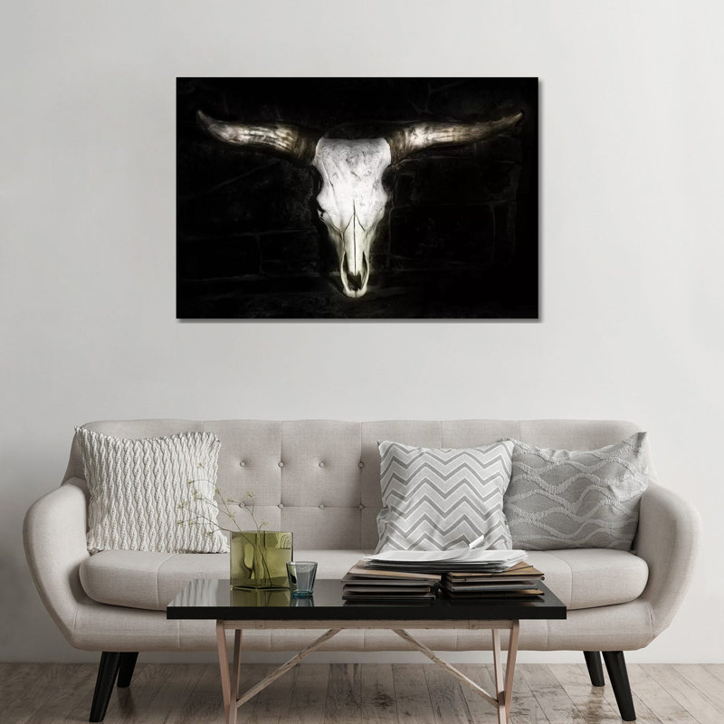 «Cow Skull» par PHBurchett - impression d'art graphique, H 32 po x l 48 po, Toile tendue, Sans cadre