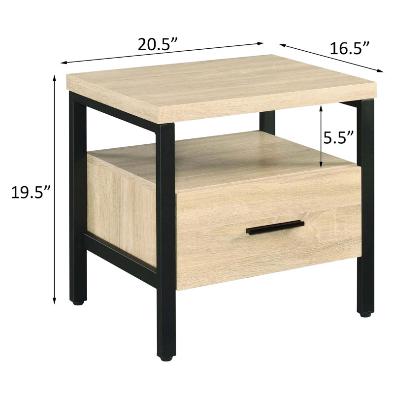 Table d'appoint en chêne et en chêne noir rustique avec 1 tiroir - Convient pour une utilisation relaxante Pieds en métal, tableau de particules et bois composite