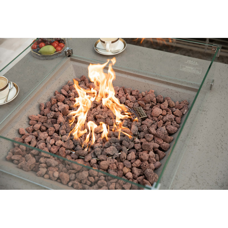 Brooklyn 40" Natural Gas Travertine Fire Pit Table with Burner Lid & Wind Guard, Light Gray