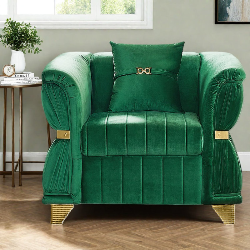 Chaise d'appoint moderne en velours avec garniture en métal doré Modern Sofas, 39,8 pouces